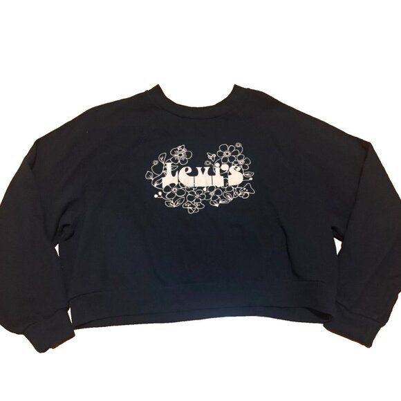 Vintage Levis Sweater Womens Small Black Cropped Logo Pullover Ladies Size M - Picture 2 of 8